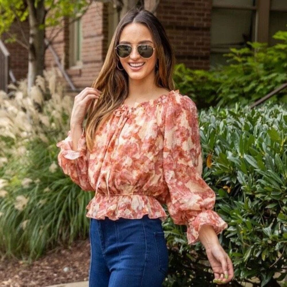 Flying Tomato Floral Off Shoulder Blouse Front Tie Size Medium